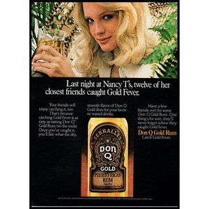 1978 Don Q Rum Vintage Print Ad Gold Disco Fever Blonde Wicker Chair Wall Art